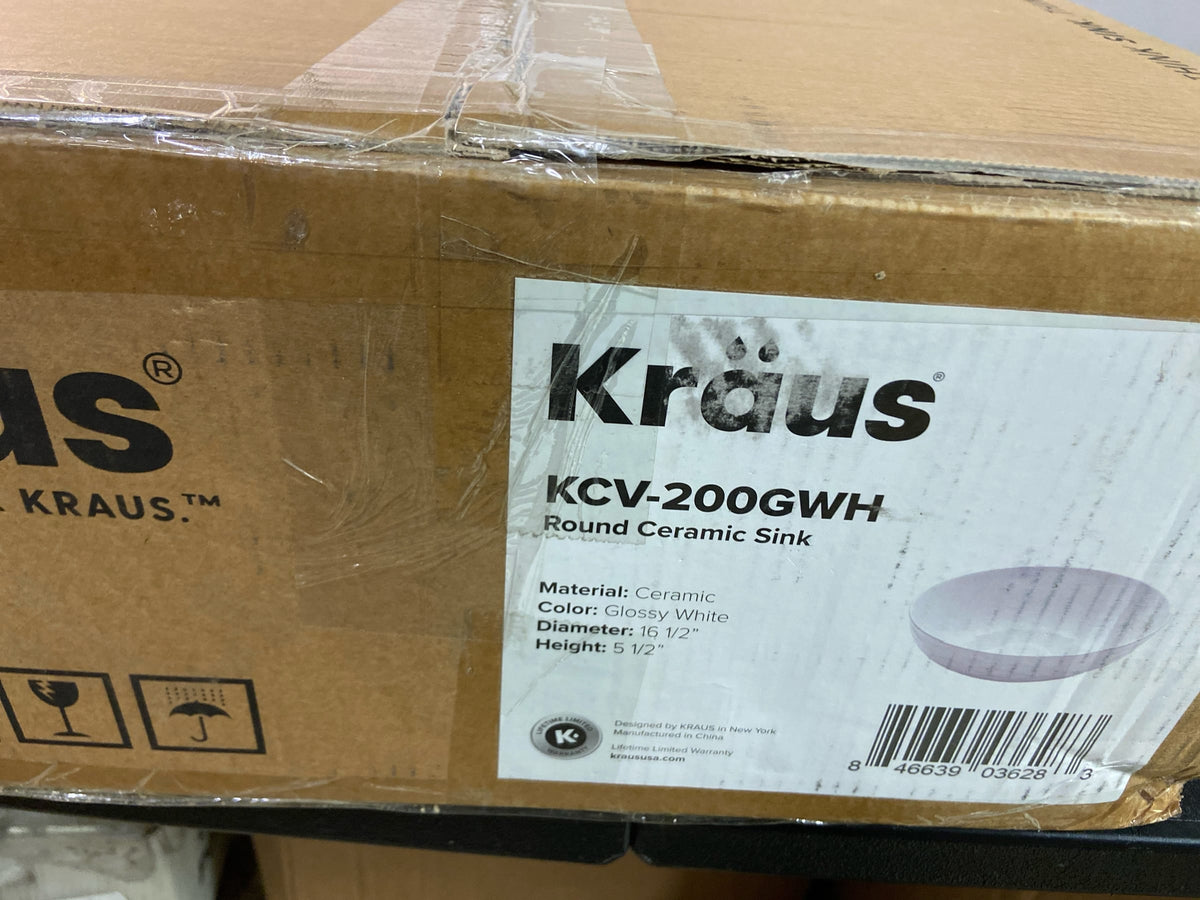 Kraus KCV-200GWH Viva 16.5 in. Round Vessel Bathroom Sink in White Vitreous China