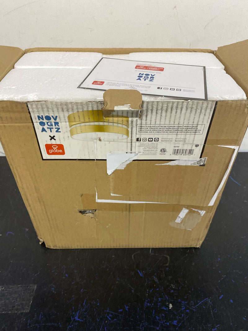 Globe electric 60754 Aurora 2-Light Flush Mount Ceiling Light, Soft Gold, Inner Frosted Shade