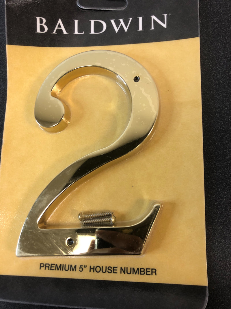 Baldwin 90672003 Solid Brass Residential House Number 2 - Polished Brass