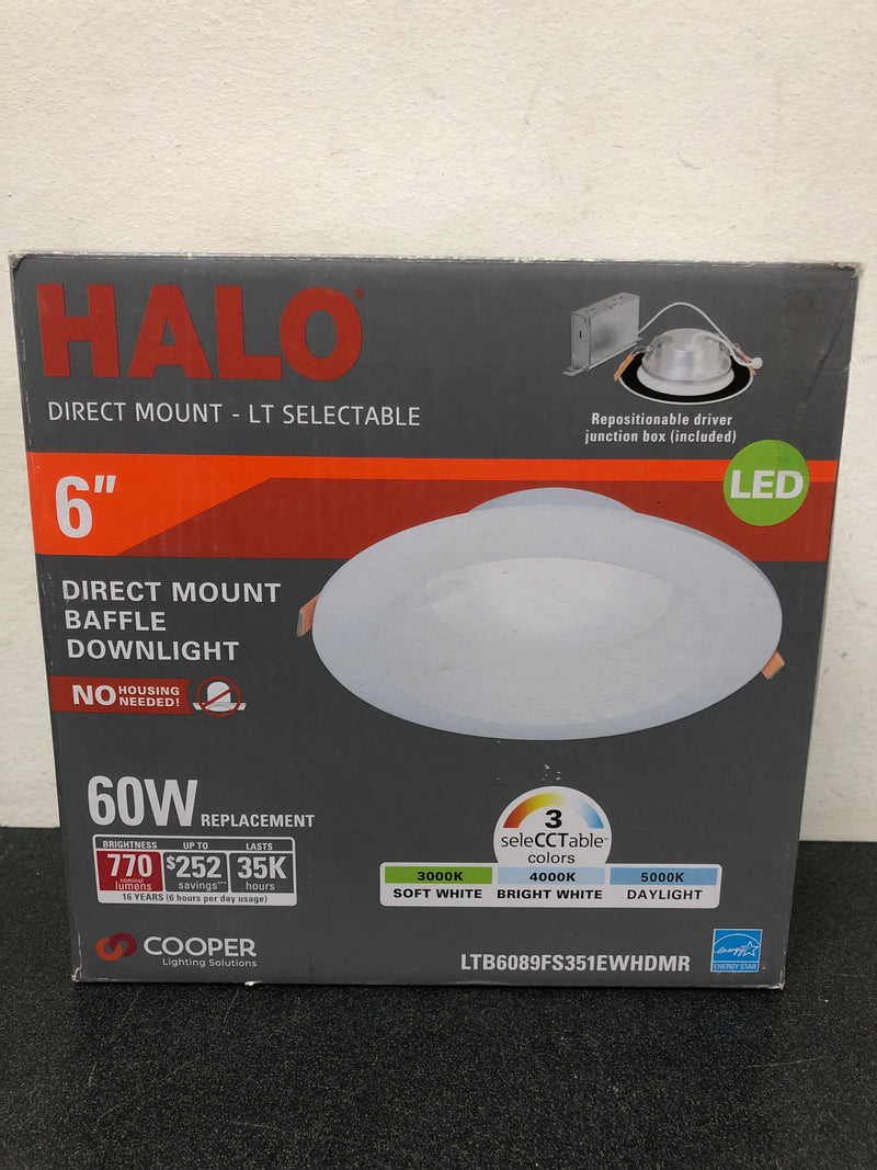 Halo LTB6089FS351EWHDMR LTB 6 in. Selectable CCT (3000K-5000K) Integrated LED, White Recessed Light, Dimmable Retrofit Trim