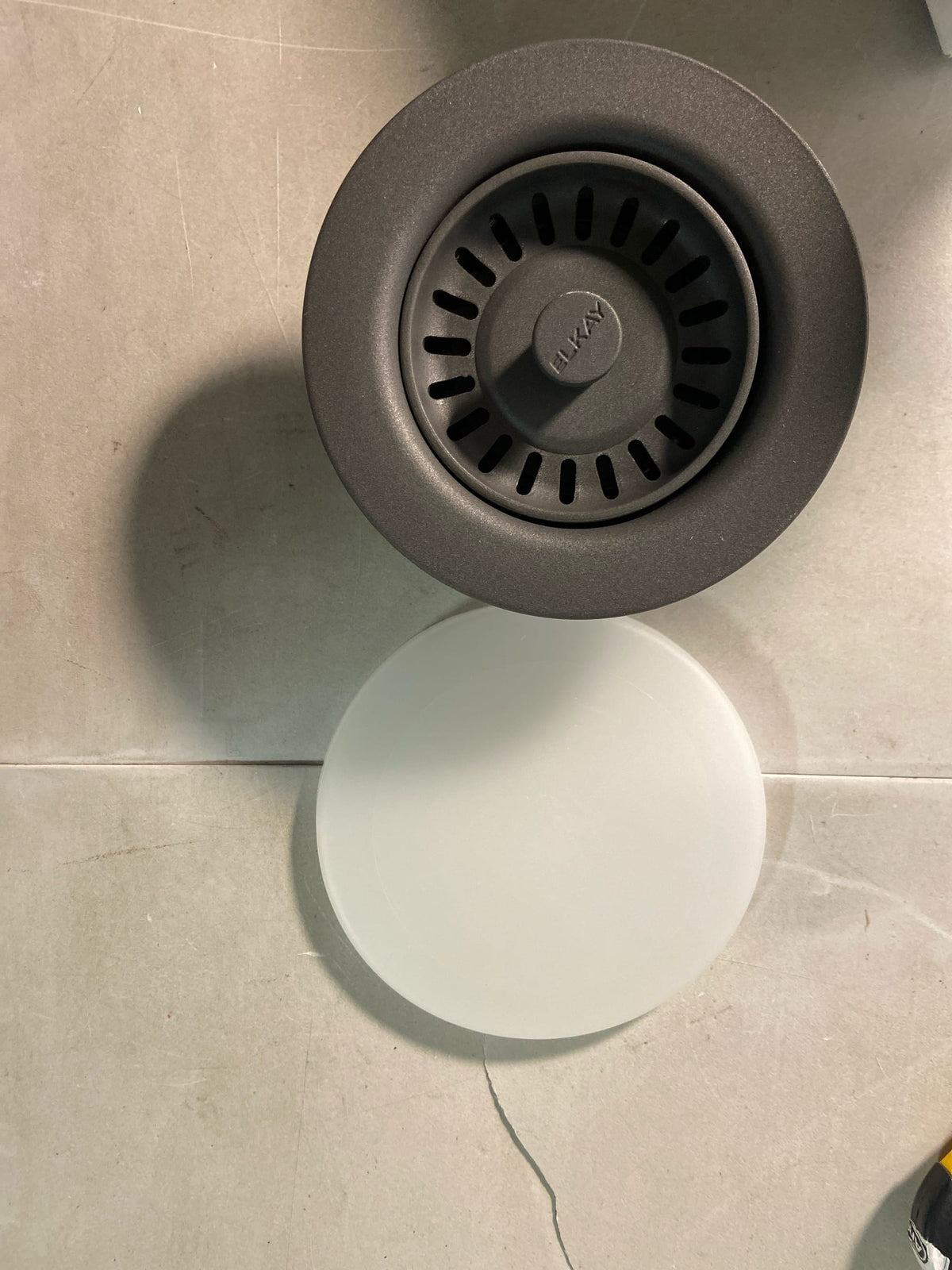 Elkay LKQD35GY Polymer 3-1/2" Disposer Flange with Removable Basket Strainer and Rubber Stopper - Dusk Gray