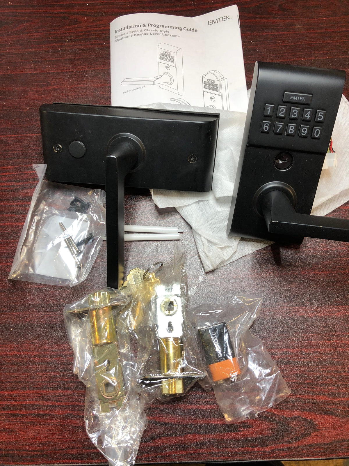 Emtek E2020US19 Single Cylinder Solid Brass Electronic Leverset from the Brass Modern Collection - Flat Black