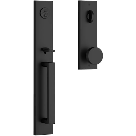 Baldwin EESANxCONCQE190S Santa Cruz Full Plate Single Cylinder Keyed Entry Handleset with Interior Contemporary Knob and Emergency Egress Function - SmartKey - Satin Black