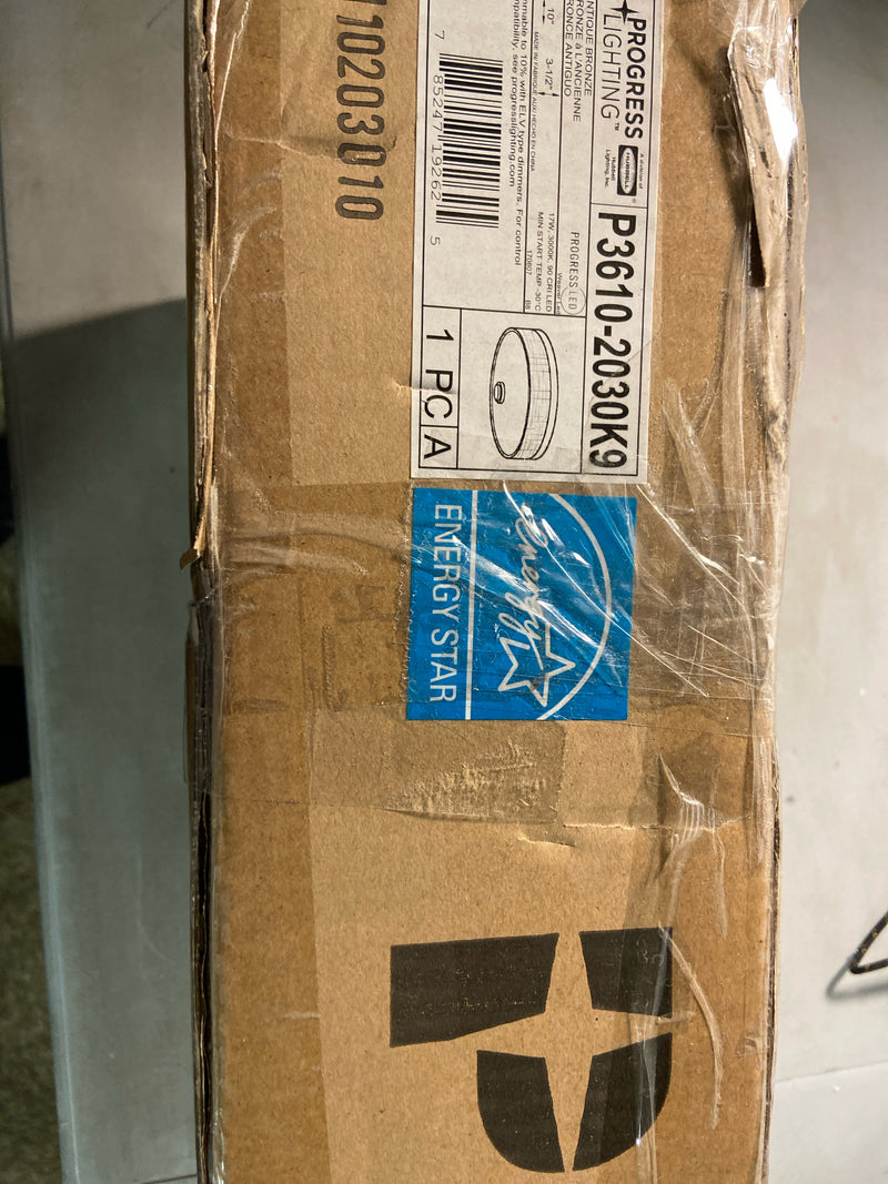 Progress lighting P3610-2030K9 10 in. Weaver Collection 1-Light Antique Bronze Integrated LED Flush Mount