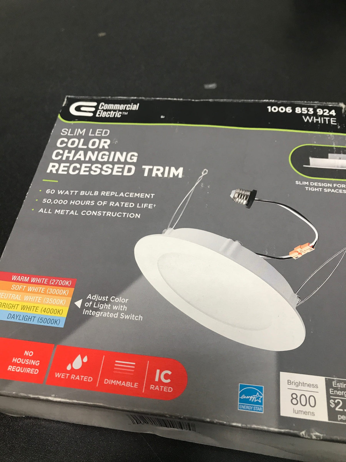 Commercial electric 91847 6 in. Selectable CCT Integrated LED Retrofit Ultra-Slim White Recessed Light Trim