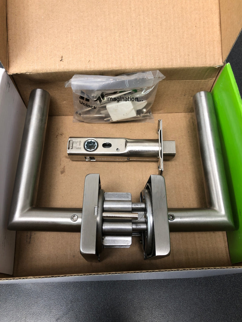 INOX SE105L471-32D Frankfurt Passage Door Lever Set with 2-3/4 Inch Backset, SE Series Square Rose, and TL4 28 Degree Latch - Satin Stainless Steel
