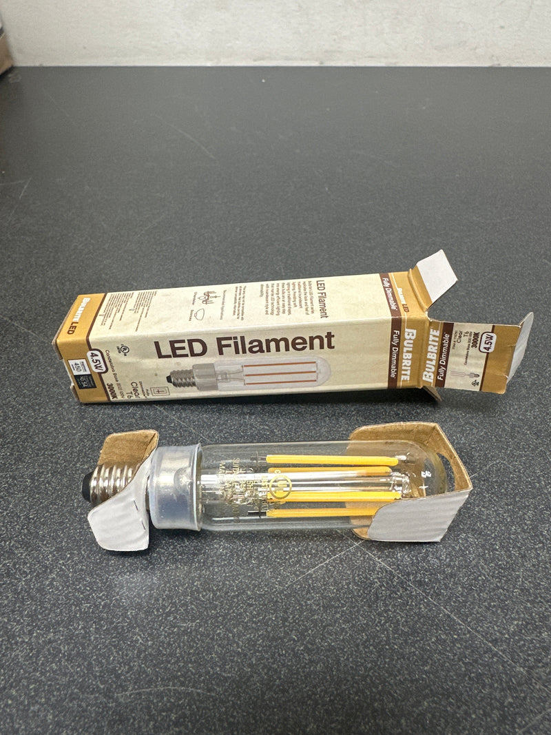 Bulbrite Item 776791 LED Filament Bulb, 3000K, Fully Compatible Dimming, Bulb Type T6, 4.5 Watts, Bulb Base E12, 450 Lumens, 120V, CRI 90, Soft White Light, Decorative Bulb with E12 Base