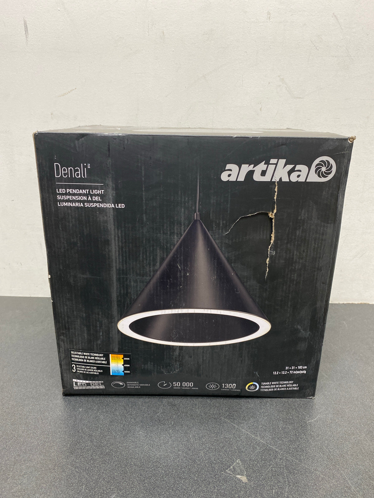 Artika PDT-DEC-HD2BL Denali 27-Watt 1 Light Matte Black Modern 3 CCT Integrated LED Pendant Light Fixture for Kitchen Island