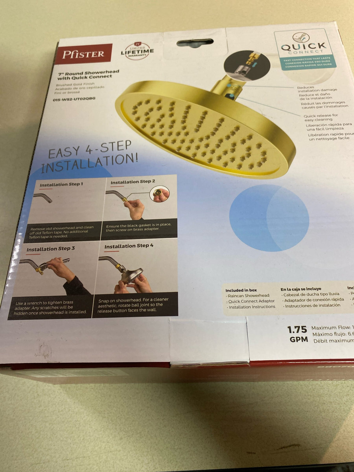 Pfister 015-WS2-UT02QBG Universal 1-Spray Patterns with 1.75 GPM 7 in. Wall Mount Fixed Shower Head with QuickConnect in Brushed Gold