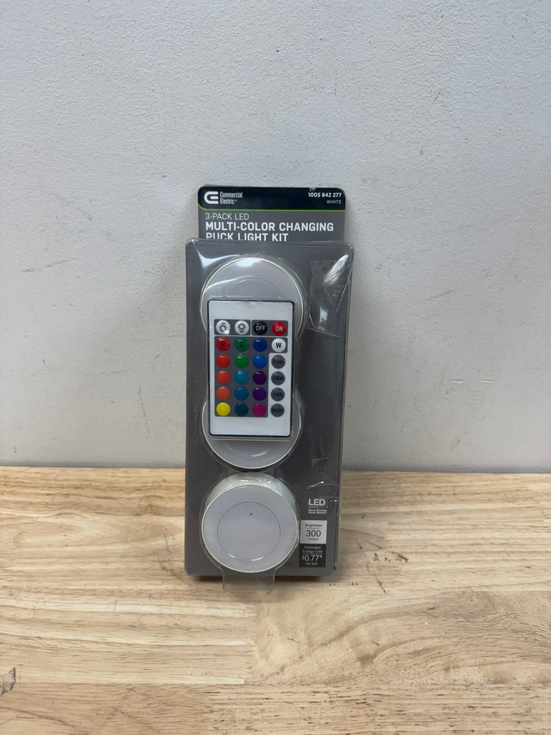 Commercial electric 21393KIT-WH Plug-in 3-Light LED RGBW Puck Light with Color Changing