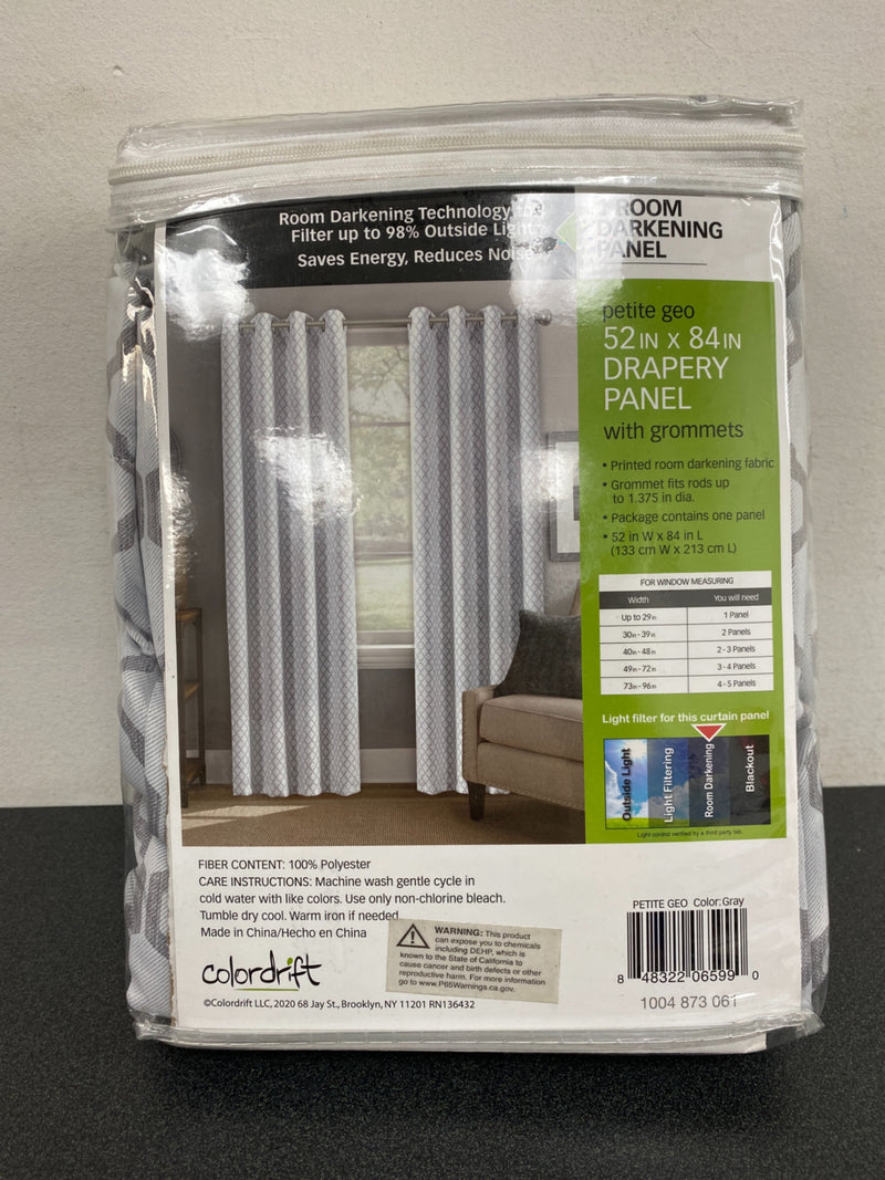 Colordrift CDGEO-020-400 Grey Geometric Polyester 52 in. W x 84 in. L Grommet Room Darkening Curtain Panel