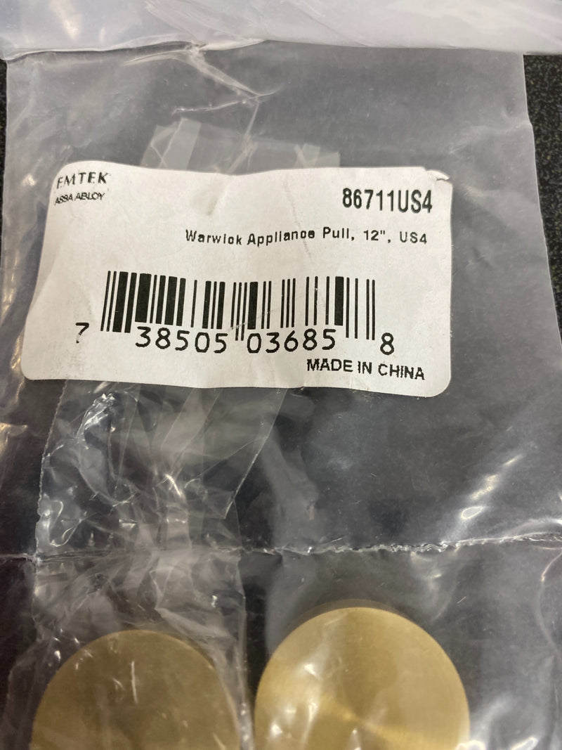 Emtek 86711US4 Warwick 12 Inch Center to Center Handle Appliance Pull from the Modern Rectangular Collection - Satin Brass