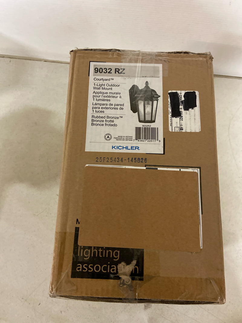 Kichler Courtyard 11" 1 Light Outdoor Wall Light with Clear Seeded Glass in Rubbed Bronze