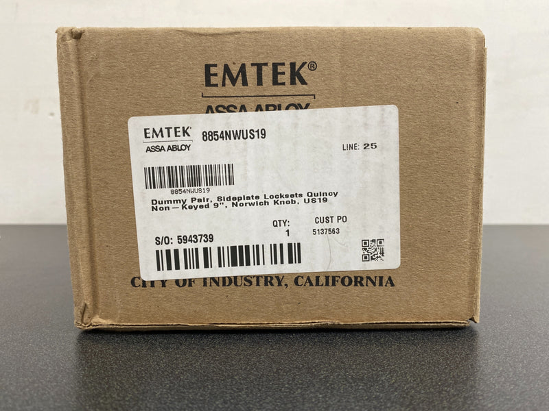 Emtek 8854US19 9" Height Quincy Sideplate Classic Brass Dummy Set - Flat Black