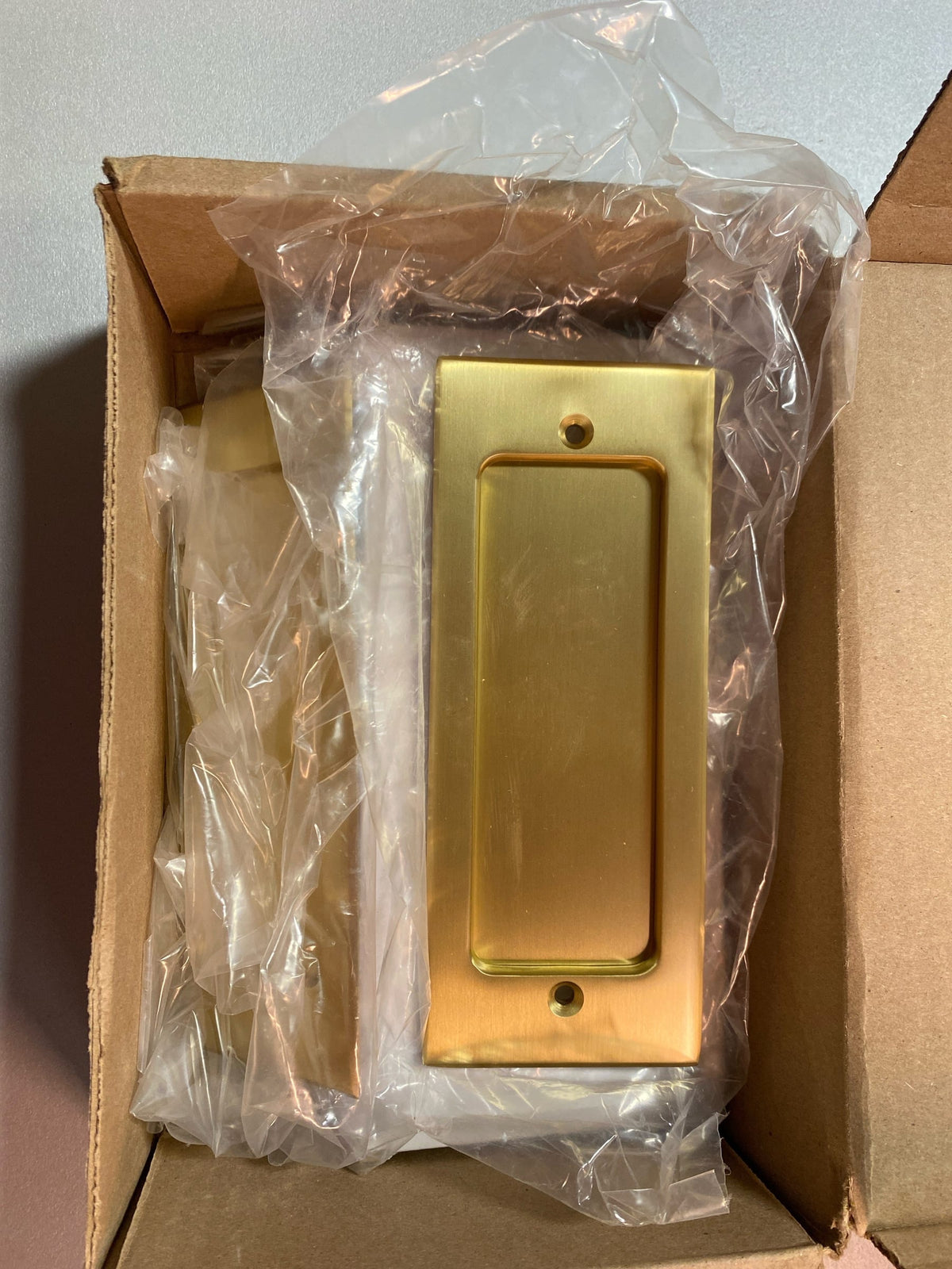 Emtek 2114US4138 Modern Rectangular 7-1/4 Inch Passage Mortise Pocket Door Pull for 1-3/8" Thick Doors - Satin Brass