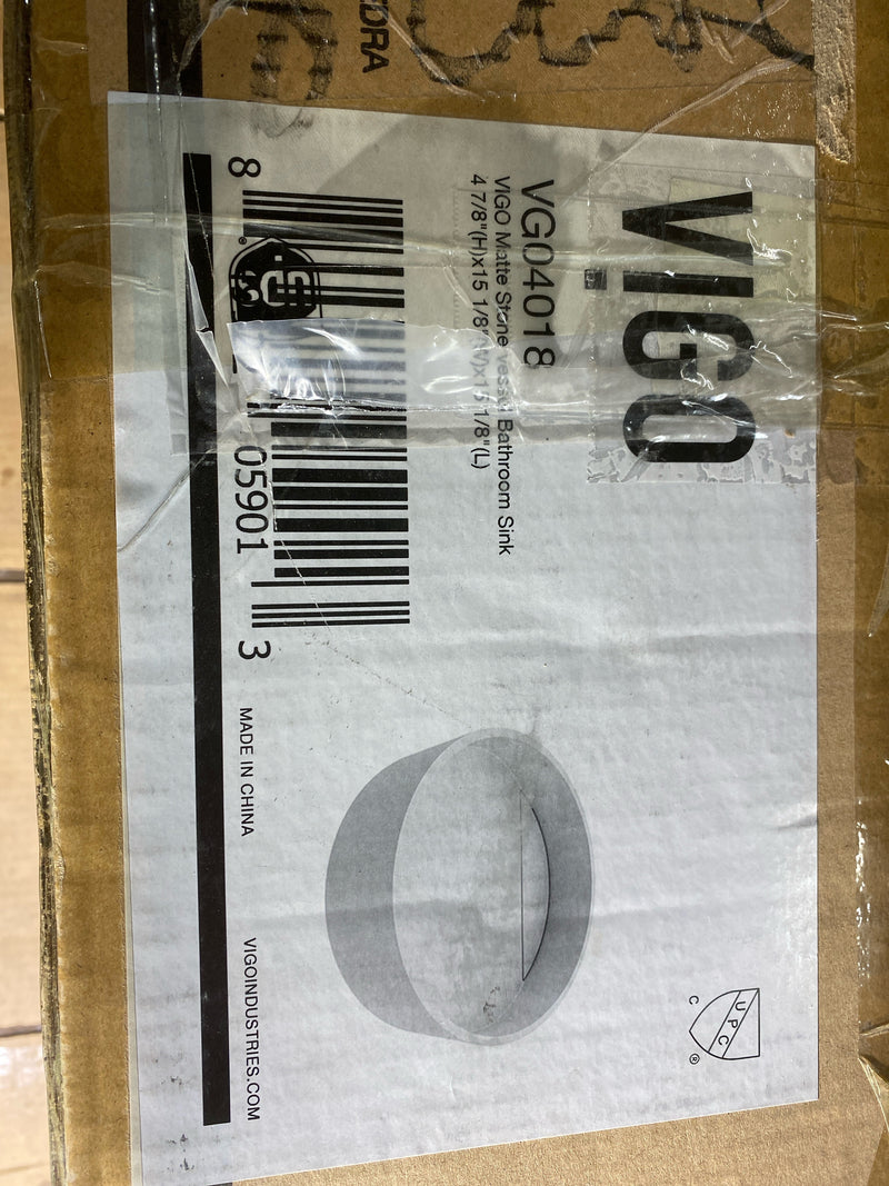 Vigo VG04018 Starr Modern White Matte Stone 15 in. L x 15 in. W x 5 in. H Round Vessel Bathroom Sink