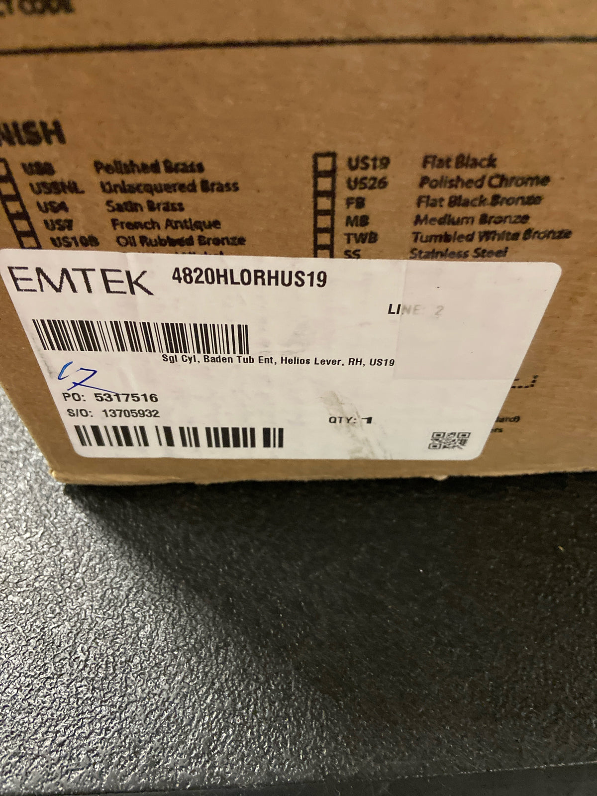 4820HLORHUS19-2 3/8" Baden Handleset Collection - Single Cylinder Baden Handleset with Helios Right Handed Lever in Flat Black by Emtek Hardware