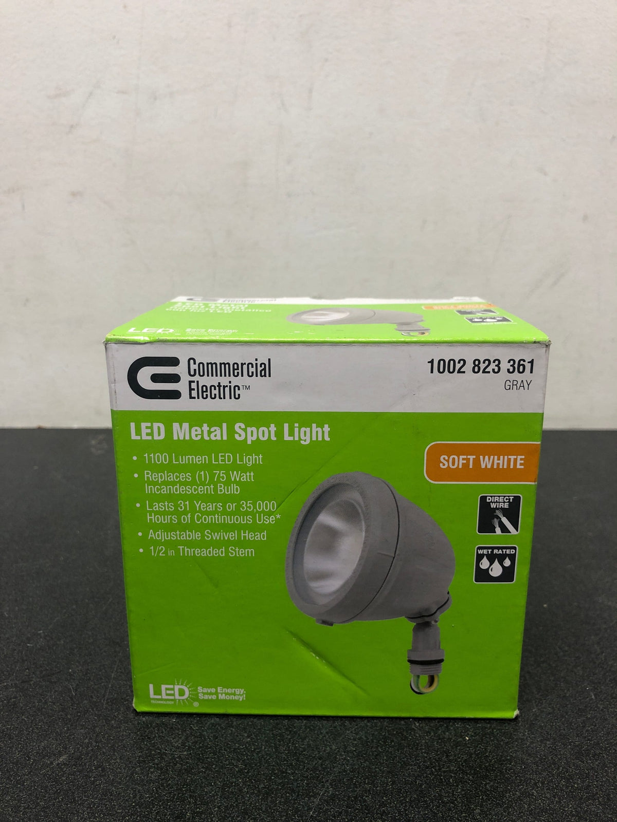 Commercial electric SPTM-1403 14-Watt Hardwired Gray LED Landscape Flood Light Metal Spot Light, 1100 Lumens