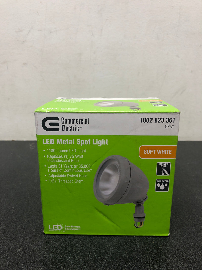 Commercial electric SPTM-1403 14-Watt Hardwired Gray LED Landscape Flood Light Metal Spot Light, 1100 Lumens