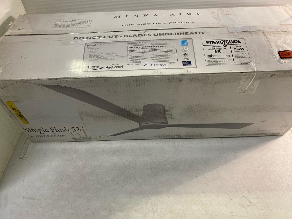 MinkaAire F873-WHF Simple Flush 52" 3 Blade Indoor / Outdoor Ceiling Fan with Remote Control - Flat White