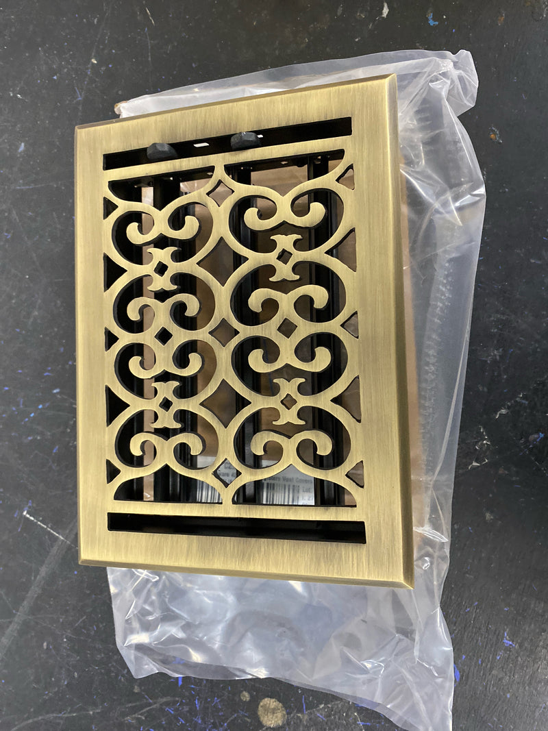 Signature Hardware 426129 Old Victorian Solid Brass Floor Register - 6" x 8" (6-5/8" x 9-1/8" Overall) - Antique Brass
