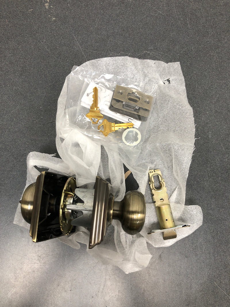 Schlage F51APLY609ADD Plymouth Keyed Entry Single Cylinder Door Knob Set with Decorative Addison Trim - Antique Brass