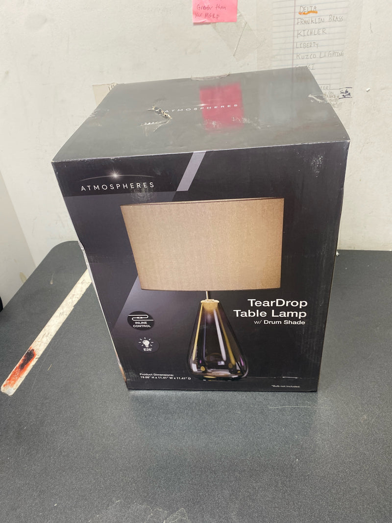 Tzumi 9531HD 20 in. Atmosphere LED Clear Glass Table Lamp with Linen Shade