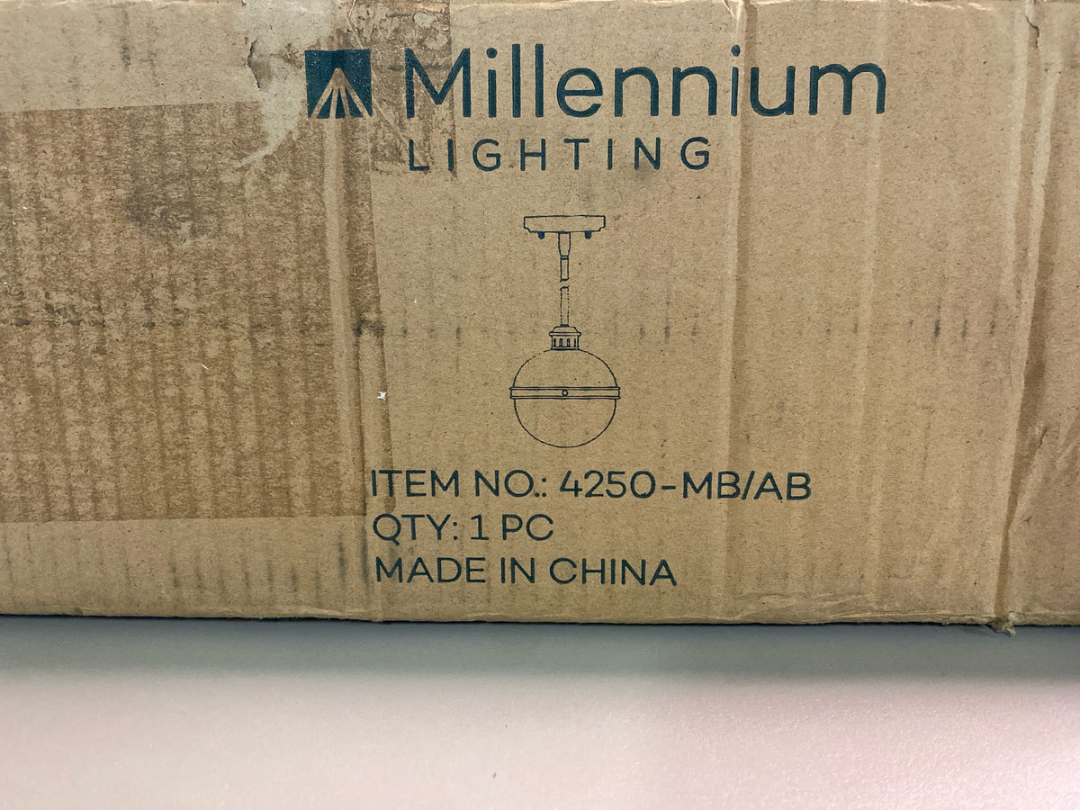 Millennium Lighting 4250-MB/AB Ellmira 9" Wide Mini Pendant with Seedy Glass Shade - Matte Black / Aged Brass
