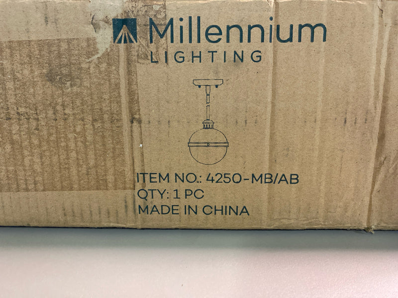 Millennium Lighting 4250-MB/AB Ellmira 9" Wide Mini Pendant with Seedy Glass Shade - Matte Black / Aged Brass