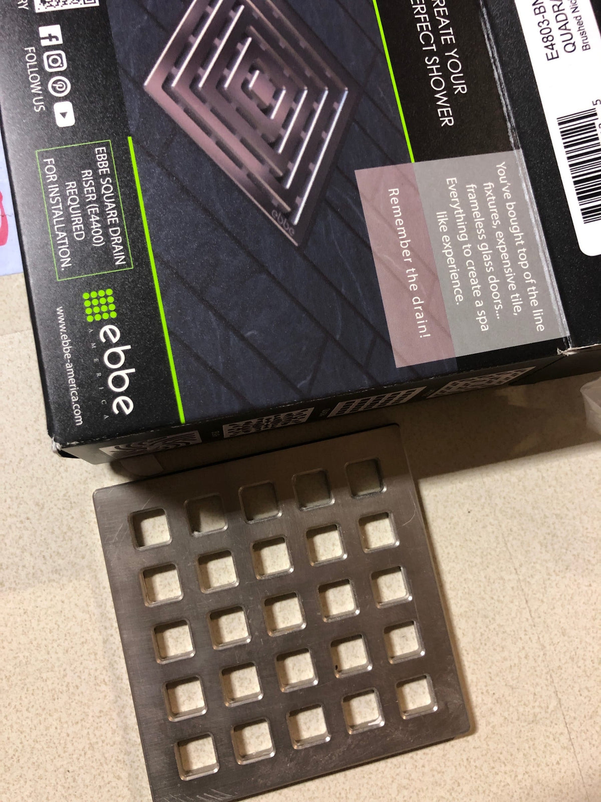 Ebbe America E4803-BN QUADRA - Brushed Nickel - Unique Drain Cover - Brushed Nickel