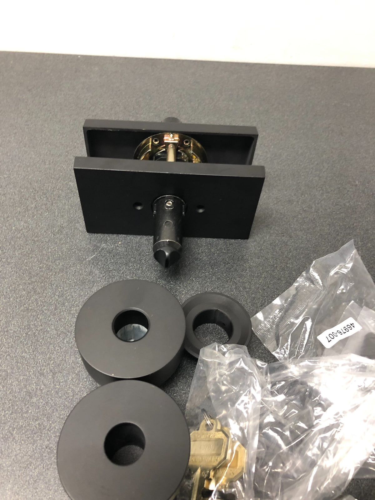 Baldwin ENCONCFR190 Contemporary Single Cylinder Keyed Entry Door Knob Set with 5 Inch Rectangle Rose from the Reserve Collection - Satin Black