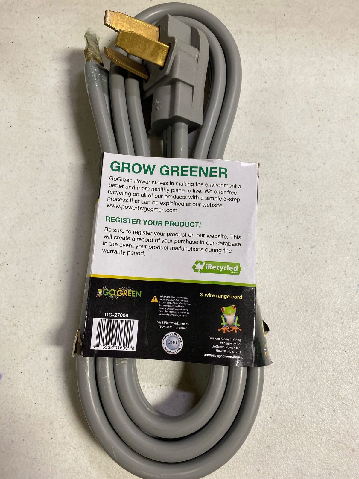 GoGreen Power GG-27006 6' 3 Wire Range Cord, 50 Amp