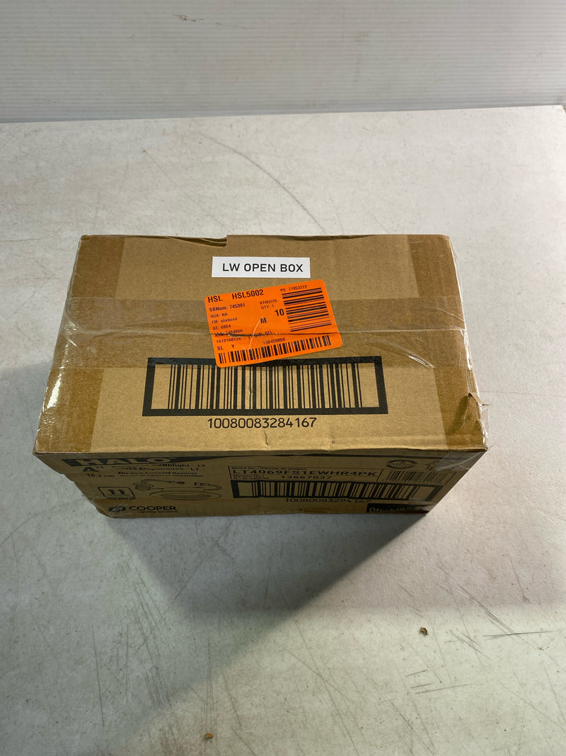 Halo LT4069FS1EWHR4PK LT 4 in. Selectable 5CCT IC Rated Indoor Integrated LED Recessed Light w/ Baffle Trim, 600 Lumens, Matte White (4-Pack)