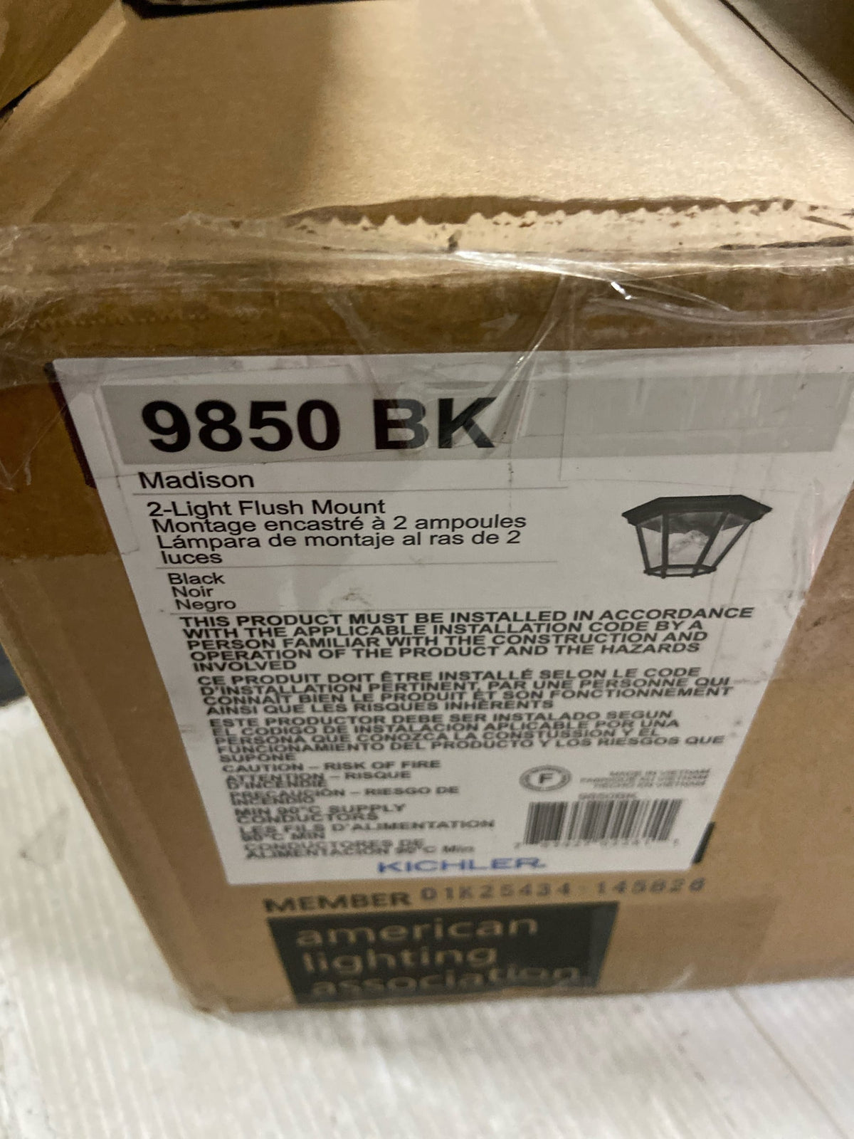 Kichler 9850BK 2 Light Outdoor Ceiling Fixture from the Madison Collection - Black