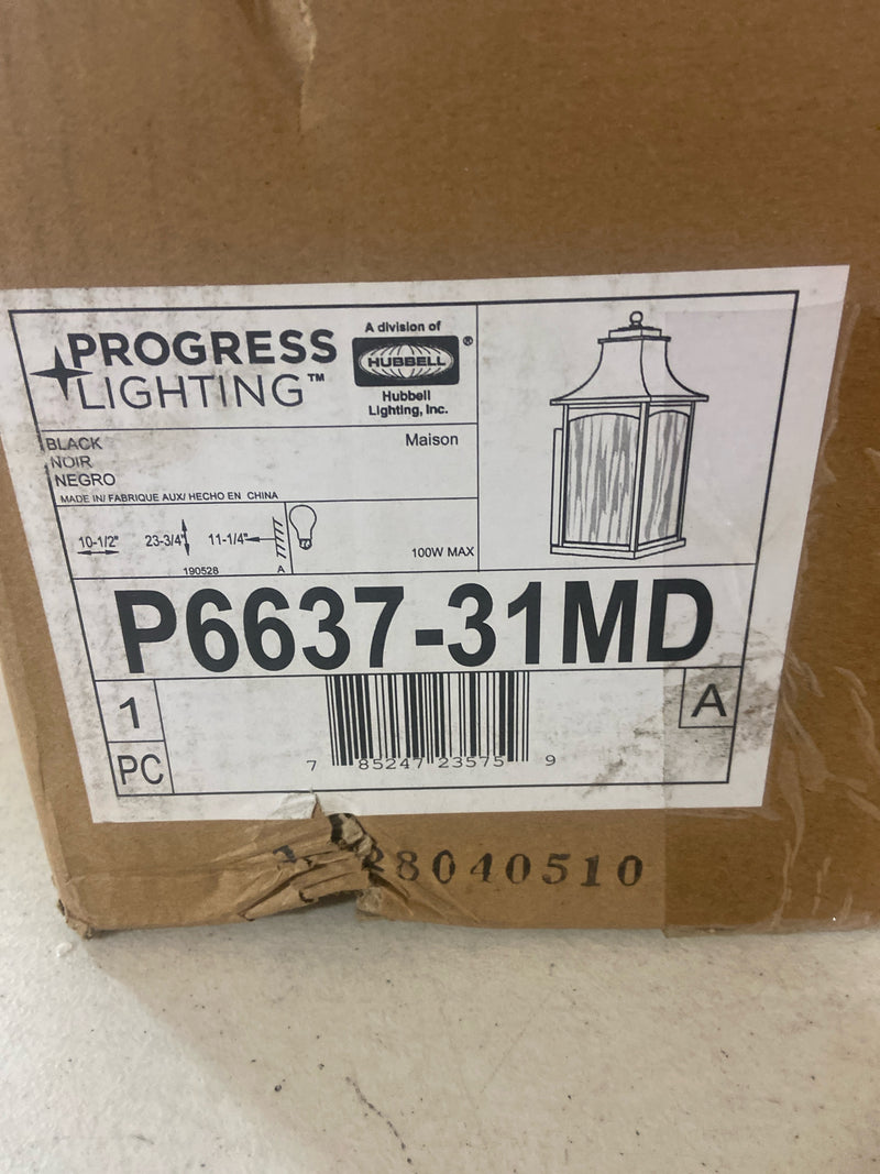 Progress lighting P6637-31MD Maison Collection 1-Light Textured Black Clear Water Seeded Glass Farmhouse Outdoor Extra-Large Wall Lantern Light