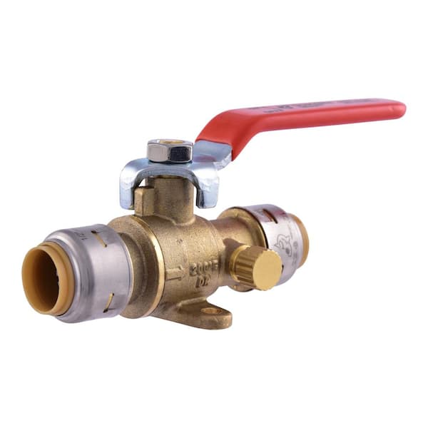 Sharkbite UR24615 Max 1/2 in. Brass Push-to-Connect Ball Valve with Drain and Drop Ear