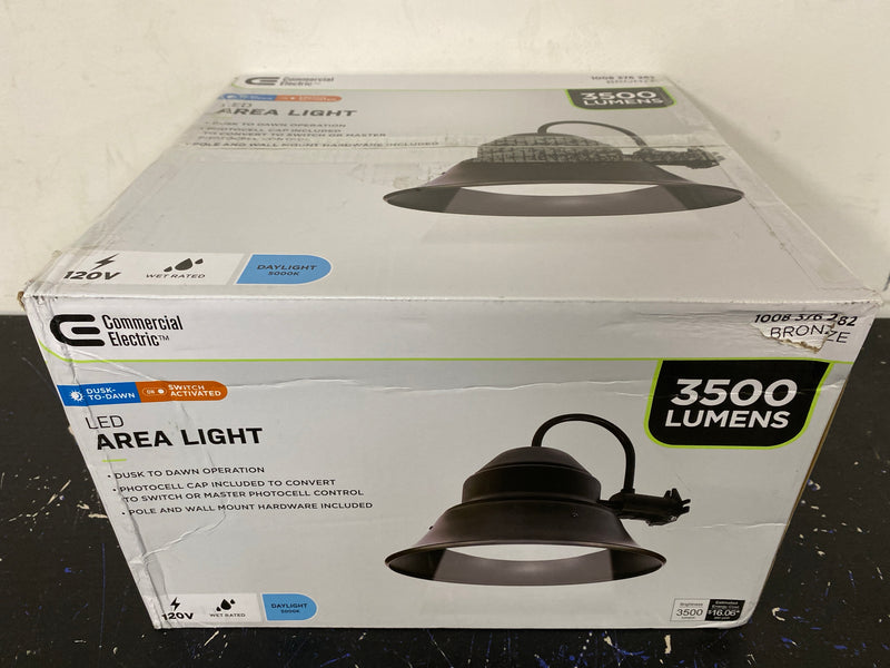 Commercial electric 73700/V1/HD 350-Watt Equivalent Integrated LED Bronze Dusk to Dawn Photocell Wall or Post Mount Outdoor Barn Area Light, 5000K