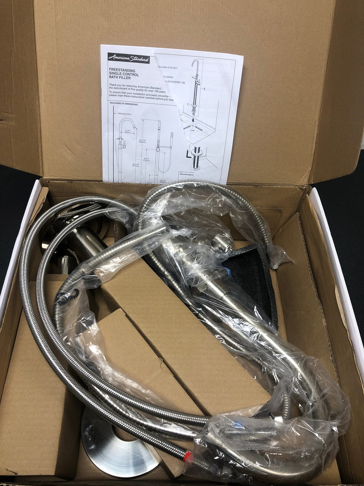 American Standard 2764951.295 Cadet Floor Mounted Tub Filler with Built-In Diverter - Includes Hand Shower - Brushed Nickel