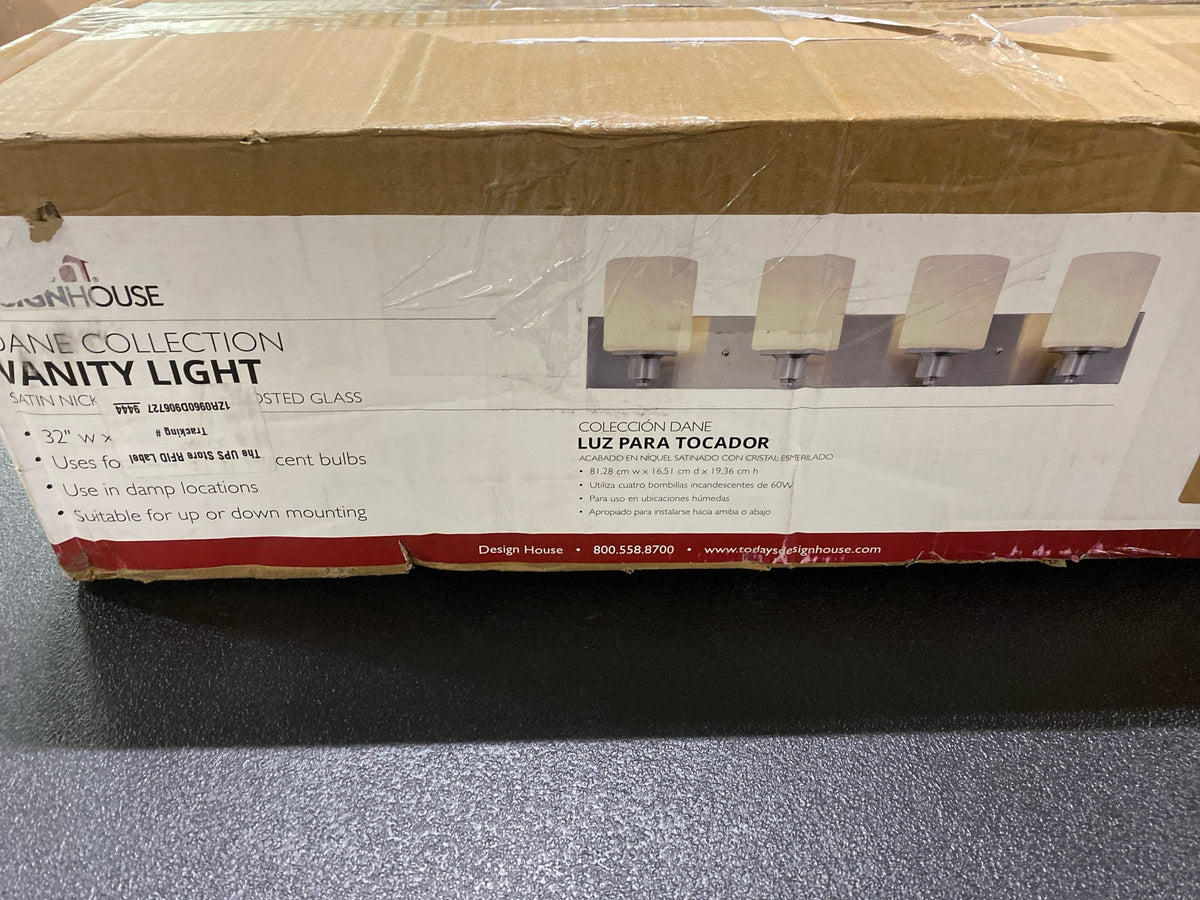 Design House 578849 Dane 4 Light 32" Wide Vanity Light with Frosted Glass Shades - Satin Nickel