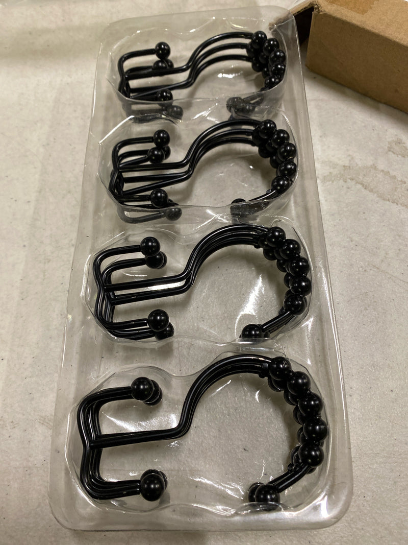 Utopia Alley HK1BK Deco Flat Double Roller Shower Curtain Hooks in Black, PK 12