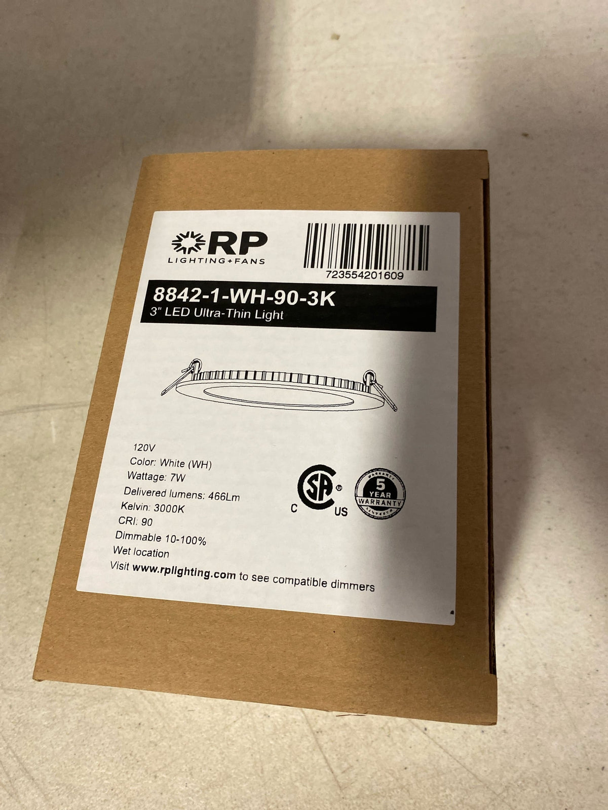 RP Lighting and Fans 8842-1-WH-90-3K Raptor LED Canless Recessed Fixture with 3" - White