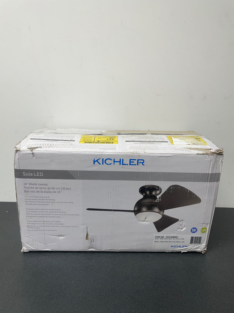 Kichler 330150MWH Sola 34" 3 Blade LED Outdoor Ceiling Fan with Wall Control - Matte White