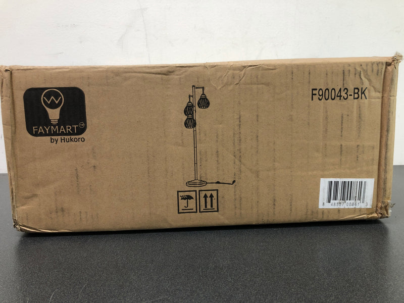 Hukoro F90043-BK Mousse 69 in. 3-Light Tree Floor Lamp with Matte Black Finish and Hanging Steel Cage Shade