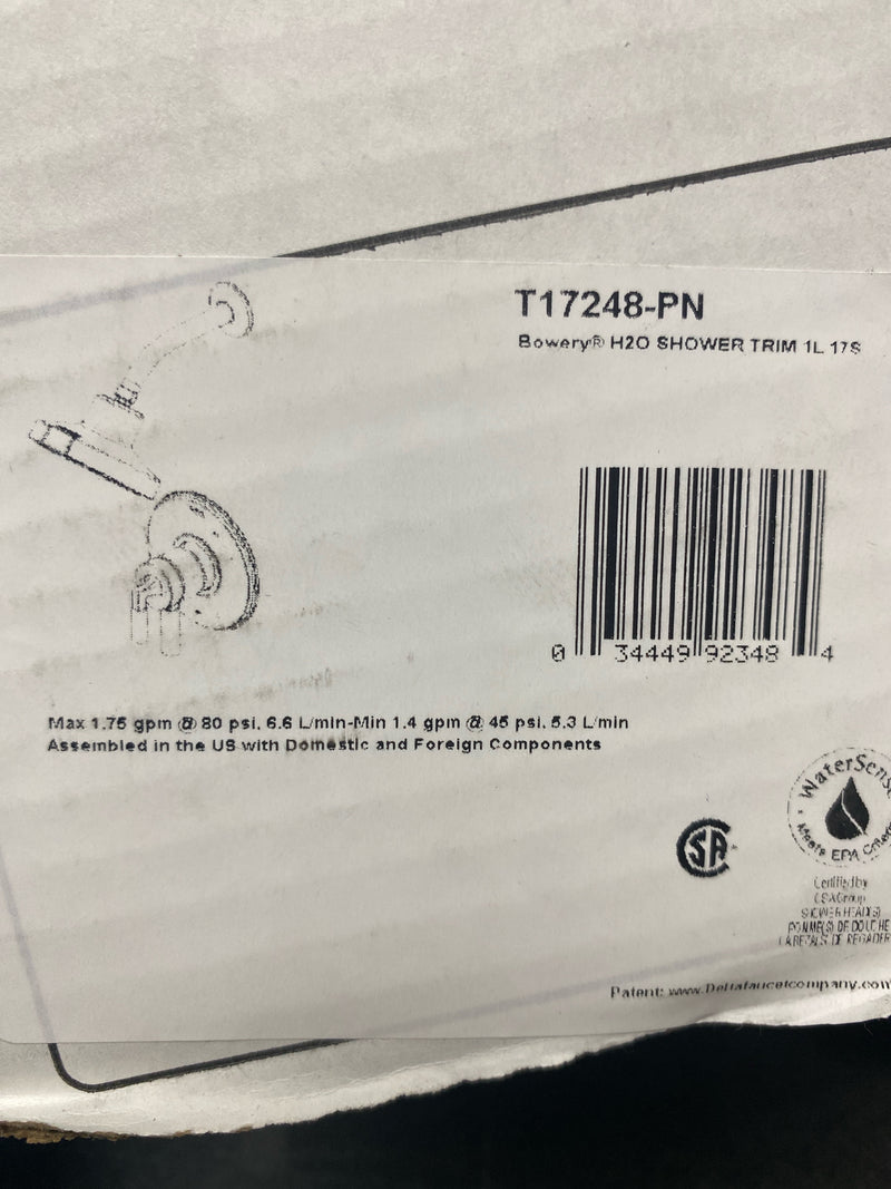 Delta T17248-PN Bowery Monitor 17 Series Dual Function Pressure Balanced Shower Only with Integrated Volume Control - Less Rough-In Valve - Brilliance Polished Nickel