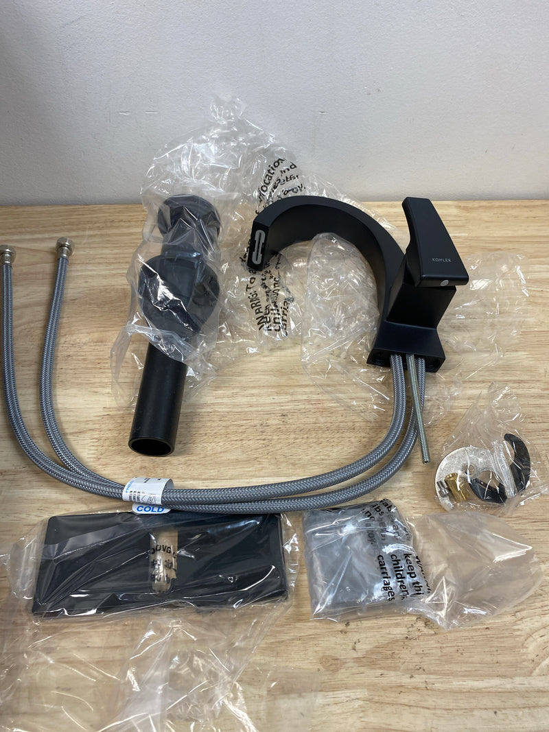 Kohler K-R78037-4D-BL Katun Single Hole or 4 in. Centerset Single-Handle Bathroom Faucet in Matte Black