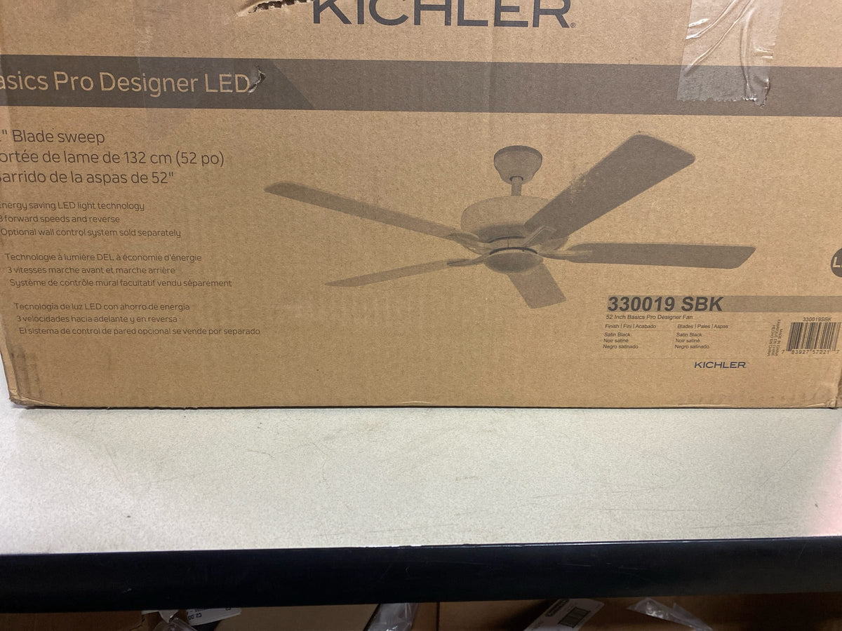 Kichler 330019SBK Basic Pro 52" 5 Blade Indoor LED Ceiling Fan - Satin Black