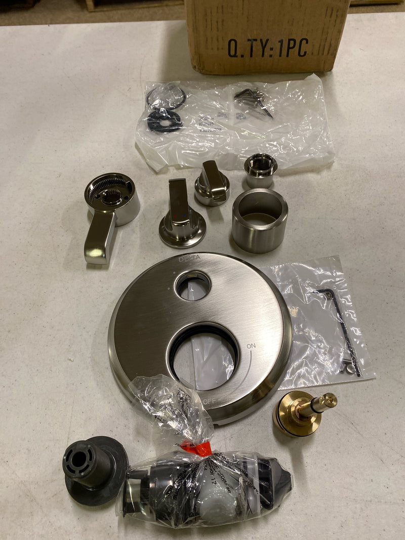 Delta Tetra Dual-Function Shower Handle Trim Kit with 3-Way Integrated Diverter, Brushed Nickel Shower System Valve with Diverter, Lumicoat Stainless T27889-SS-PR (Valve Not Included)