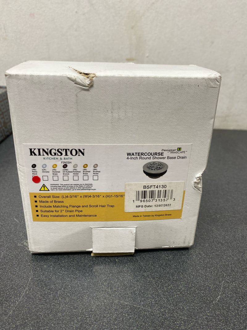 Kingston Brass BSFT4130 Watercourse 4-1/4" Round Brass Shower Base Drain, Matte Black
