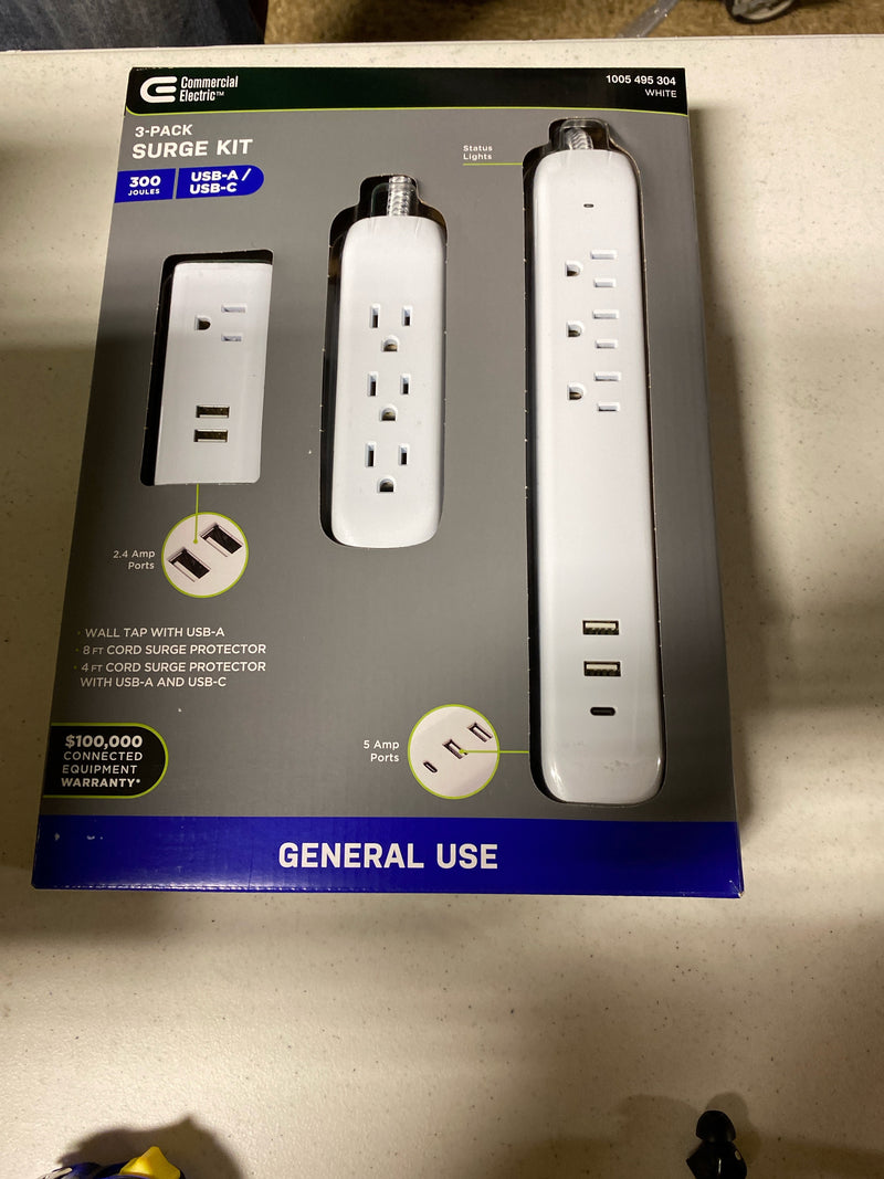 Commercial electric 7A-11,7A-1,7A-1 4 ft. Multiple Outlet and Wall Mounted Surge Protector Set (3-Pack)