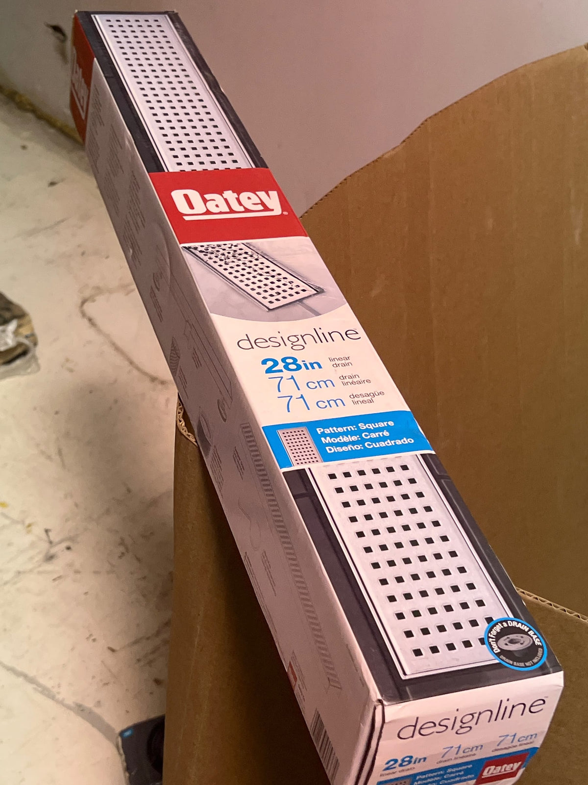 Oatey Designline 28 in. Stainless Steel Linear Shower Drain with Square Pattern Drain Cover, Silver